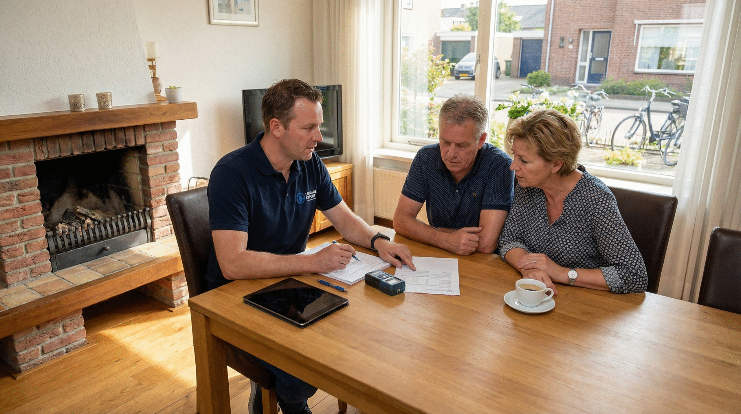 Lekkage Expert installateur bespreekt bevindingen met klant